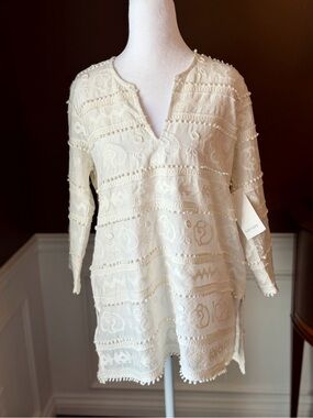 Karen Kane Petite Off White Embroidered Tunic PXS NWT MSRP $128
